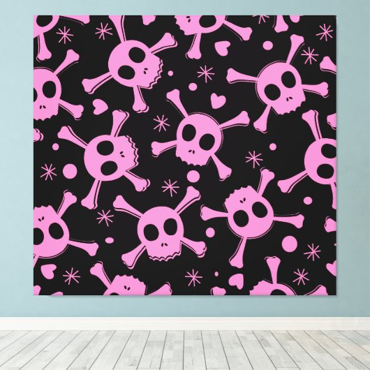 Pirate Skull: Girlish harten patroon Canvas Afdruk (Insitu (Houten vloer))