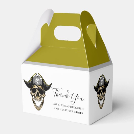 Pirate Skull Gold Happy Kapitein Favor Box Bedankdoosjes (Voorkant Zijde)