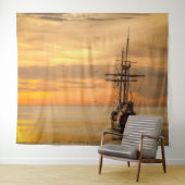 Pirate Skull Golden Ship Tapestry Wandkleed (In Situ (horizontaal))