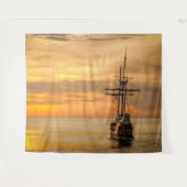 Pirate Skull Golden Ship Tapestry Wandkleed (Voorkant (horizontaal))