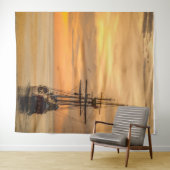 Pirate Skull Golden Ship Tapestry Wandkleed (In Situ (horizontaal))