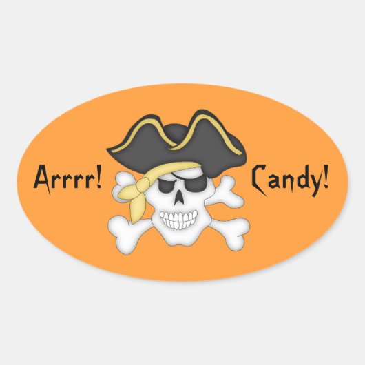 Pirate Skull Halloween Goody Bag Ovale Sticker (Voorkant)