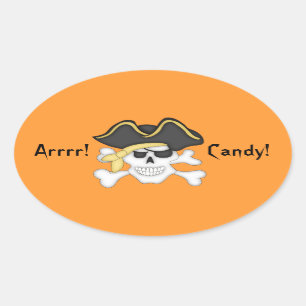 Pirate Skull Halloween Goody Bag Ovale Sticker