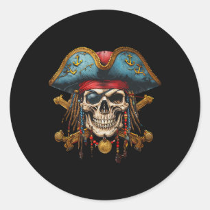 Pirate Skull Halloween Kostuum Mannen Vrouwen Jong Ronde Sticker