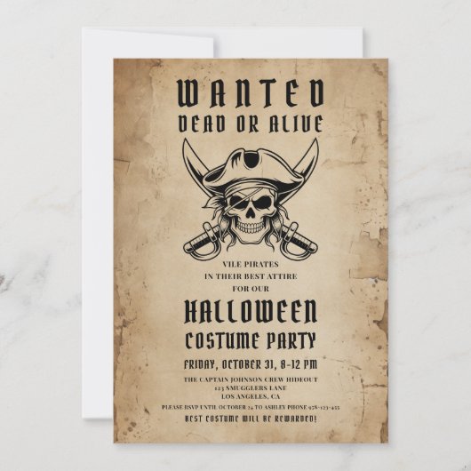  Pirate Skull Halloween Kostuumfeest Kaart (Voorkant)
