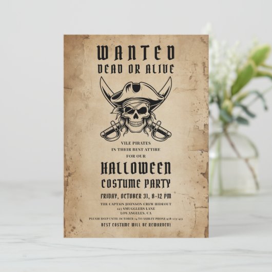  Pirate Skull Halloween Kostuumfeest Kaart (Staand voorkant)