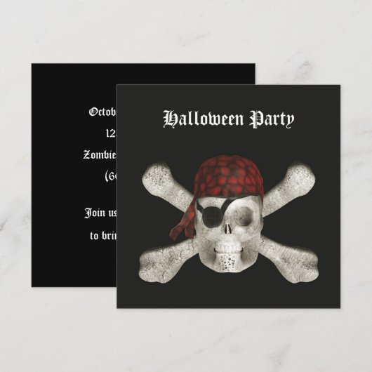 Pirate Skull - Halloween Party Invitation Kaart (Voorkant / Achterkant)
