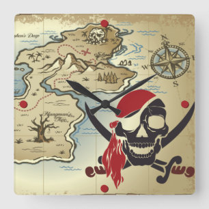 Pirate Skull Island Lock Clock Vierkante Klok