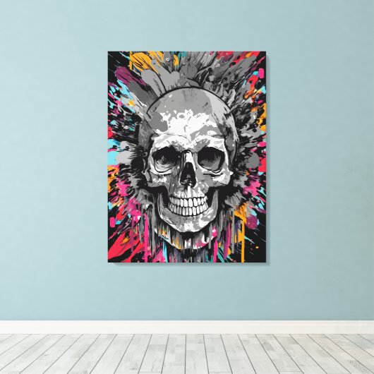 Pirate Skull - Kleurrijke Schedel Canvas Print (Insitu (Houten vloer))
