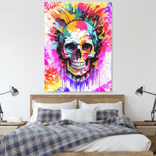 Pirate Skull - Kleurrijke Schedel Canvas Print (Insitu (Slaapkamer))