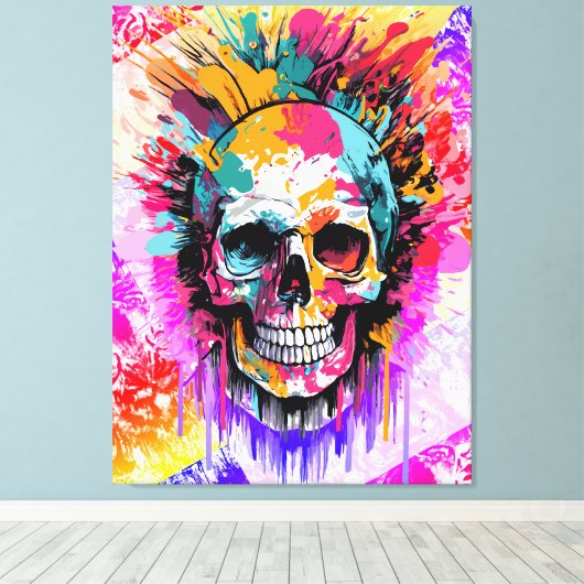 Pirate Skull - Kleurrijke Schedel Canvas Print (Insitu (Houten vloer))