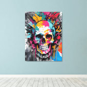 Pirate Skull - Kleurrijke Schedel Canvas Print (Insitu (Houten vloer))