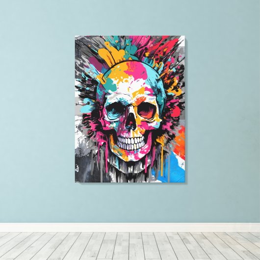 Pirate Skull - Kleurrijke Schedel Canvas Print (Insitu (Houten vloer))