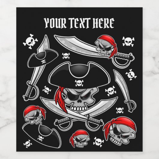 Pirate Skull met Crossed Sabers Wijn Etiket (Enkel label)