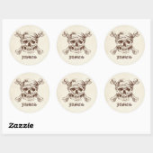 Pirate Skull N Cross Botten Custom Name Stickers (Vel)