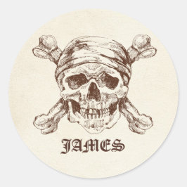 Pirate Skull N Cross Botten Custom Name Stickers