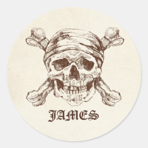 Pirate Skull N Cross Botten Custom Name Stickers