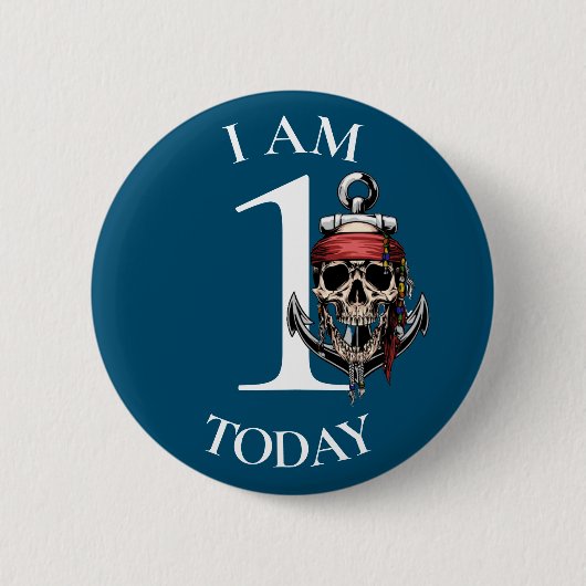 Pirate Skull Nautical Anchor BIRTHDAY 1st Button (Voorkant)