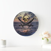 Pirate Skull Ocean Sunrise Custom Grote Klok (Huis)