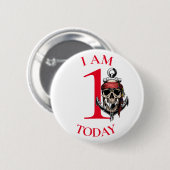 Pirate Skull Red Anchor BIRTHDAY NUMBER 1 Button (Voorkant /achterkant)
