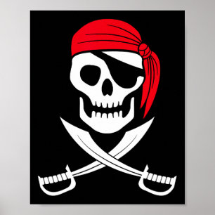 Pirate Skull Red Bandana Zwaard Kostuum Gift Poster
