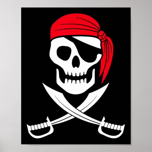 Pirate Skull Red Bandana Zwaard Kostuum Gift Poster (Voorkant)