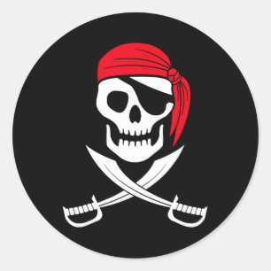 Pirate Skull Red Bandana Zwaard Kostuum Gift Ronde Sticker