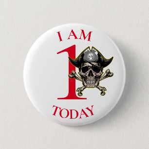 Pirate Skull Red Cross Botten 1ste verjaardag Butt Ronde Button 5,7 Cm