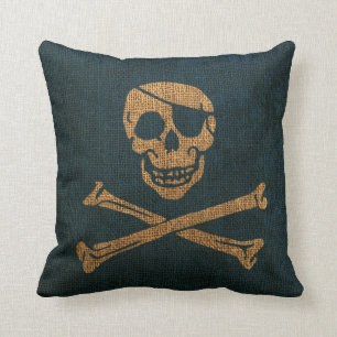 Pirate Skull Rustic Deep Zee blauw Kussen