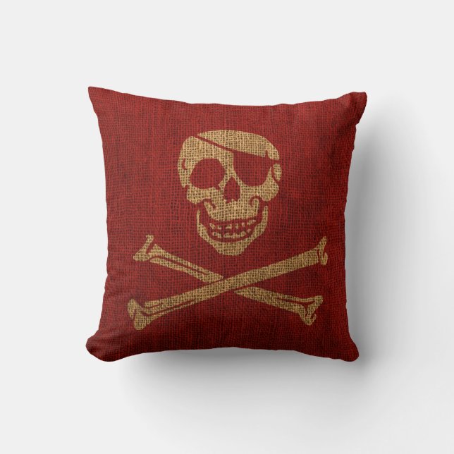 Pirate Skull Rustic Red Kussen (Voorkant)