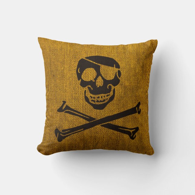Pirate Skull Rustic Yellow Black Kussen (Voorkant)