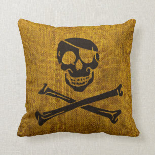 Pirate Skull Rustic Yellow Black Kussen