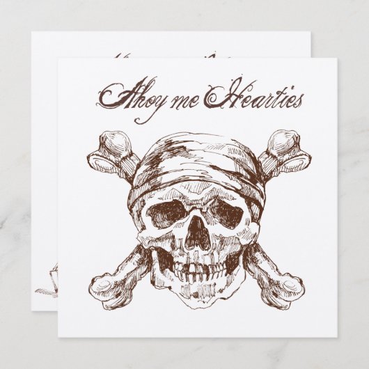 Pirate Skull & Ship Birthday Party Invite Kaart (Voorkant / Achterkant)