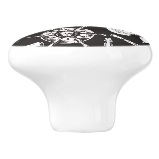 Pirate Skull Ship Wheel Keramische Knop (Zijkant)