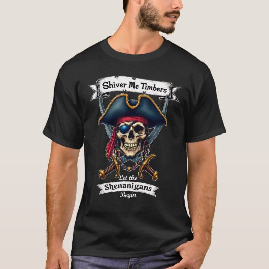 Pirate Skull Shiver Me Timbers Halloween T-shirt (Voorkant)