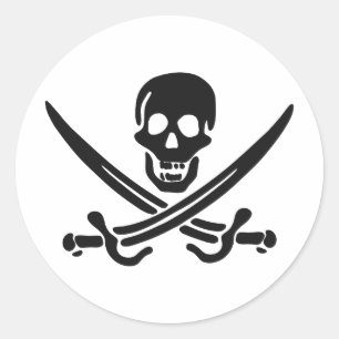 Pirate skull-silhouet - Kies achtergrondkleur Ronde Sticker
