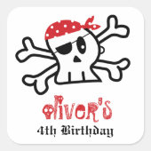Pirate Skull Skeleton Boy's Birthday Party Favor Vierkante Sticker (Voorkant)