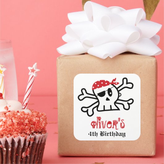 Pirate Skull Skeleton Boy's Birthday Party Favor Vierkante Sticker (Feest)