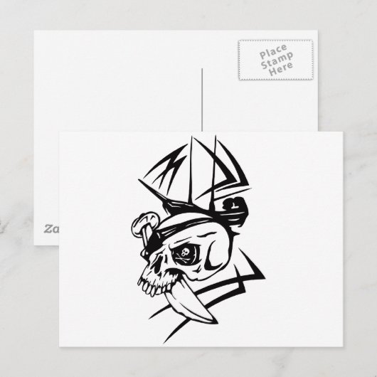 Pirate Skull Skeleton Sword Ship Tattoo Style Briefkaart (Voorkant / Achterkant)