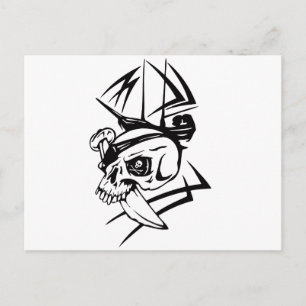 Pirate Skull Skeleton Sword Ship Tattoo Style Briefkaart
