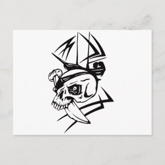 Pirate Skull Skeleton Sword Ship Tattoo Style Briefkaart