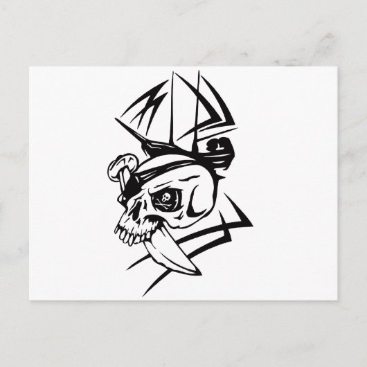 Pirate Skull Skeleton Sword Ship Tattoo Style Briefkaart (Voorkant)