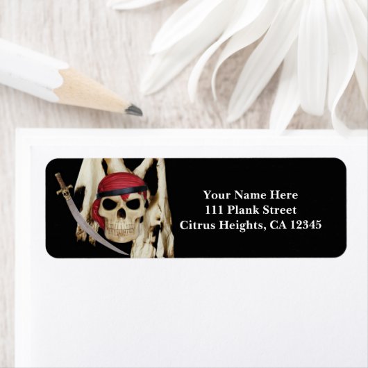 Pirate Skull & Sword Black Party Etiket (Insitu)