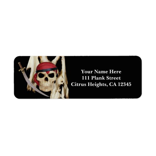 Pirate Skull & Sword Black Party Etiket (Voorkant)