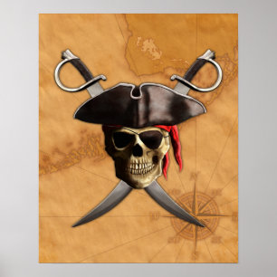 Pirate Skull Swords and Map Poster
