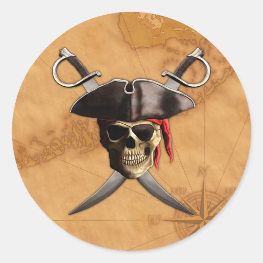Pirate Skull Swords and Map Ronde Sticker (Voorkant)