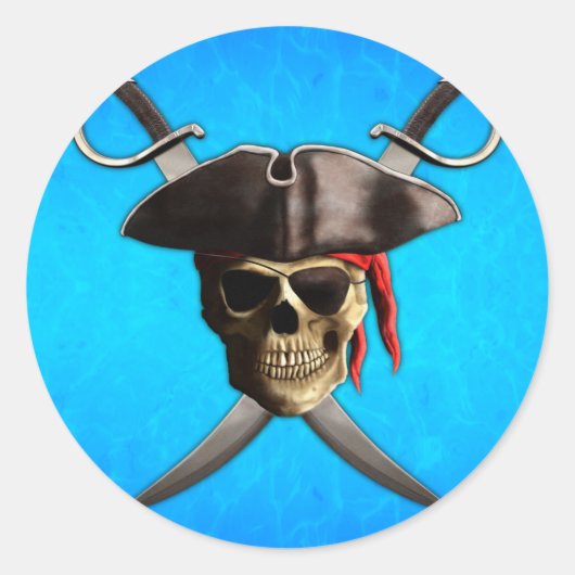 Pirate Skull Swords Ronde Sticker (Voorkant)