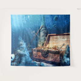 Pirate Skull Treasure Gold Tapestry Wandkleed