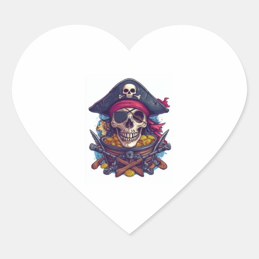 Pirate Skull Treasure Hart Sticker (Voorkant)