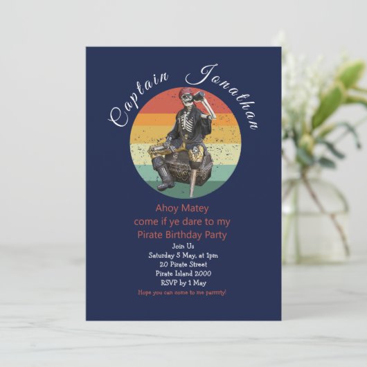 Pirate Skull Uitnodiging verjaardag (Staand voorkant)